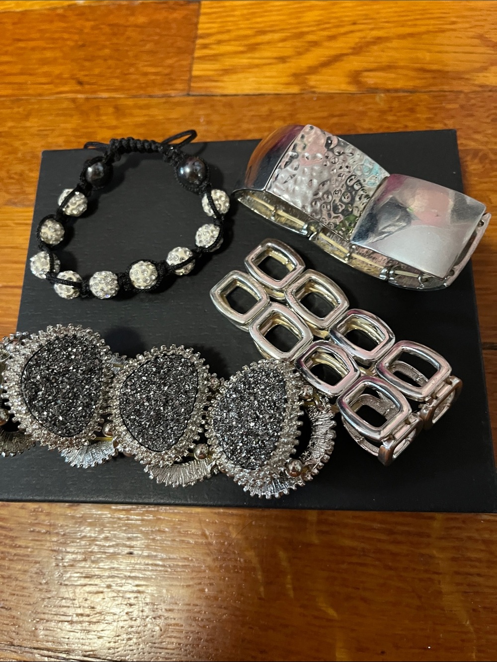 Mixed Silver-Tone and Black Women's Bracelet Set